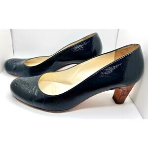 RUPERT SANDERSON Navy Patent Pumps Pointelle Design - Size 6.5 / EU 37